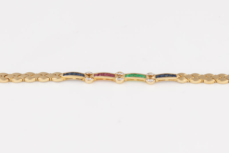 Vintage Armband Saphir/Rubin/Smaragd - Gelbgold