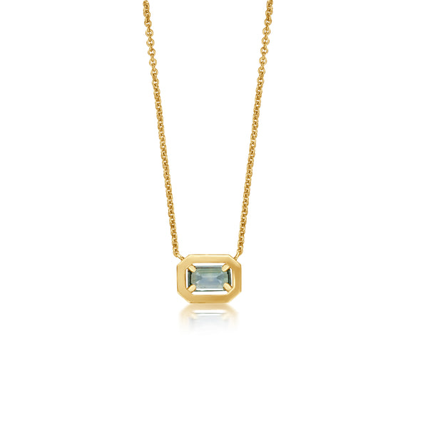 Grün/Grauer Saphir Diamond Halo Halskette - Gelbgold