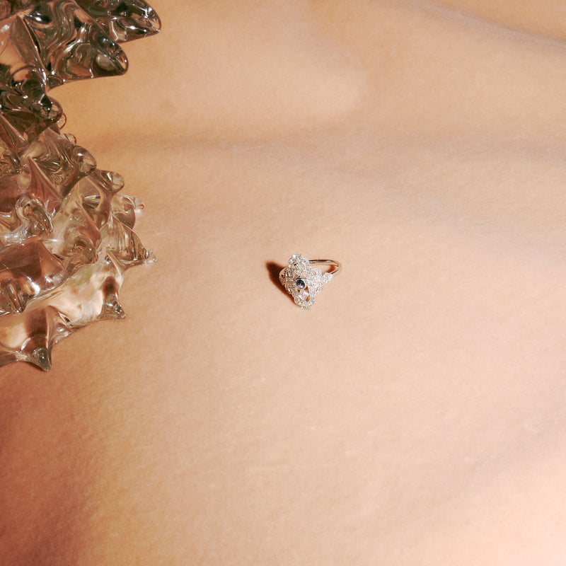 Art Deco Diamant Saphir Ring - 0,15 ct. - Weißgold