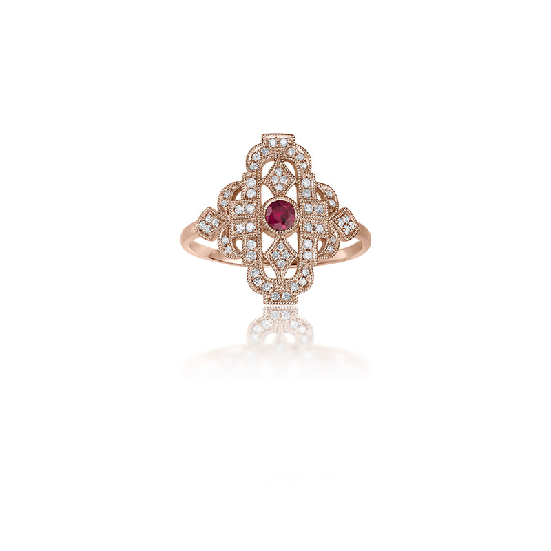 Art Deco Diamant Rubin Ring - 0,15 ct - Roségold