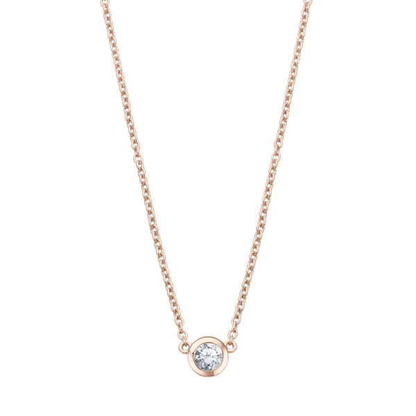 Solitaire Necklace - Runde Fassung - 0.15 ct - Roségold