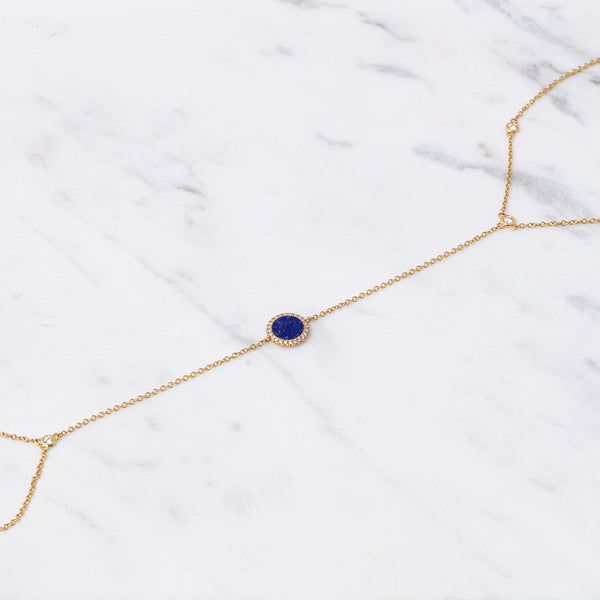 Lapis Lazuli Diamant Armband mit Ring - Gelbgold