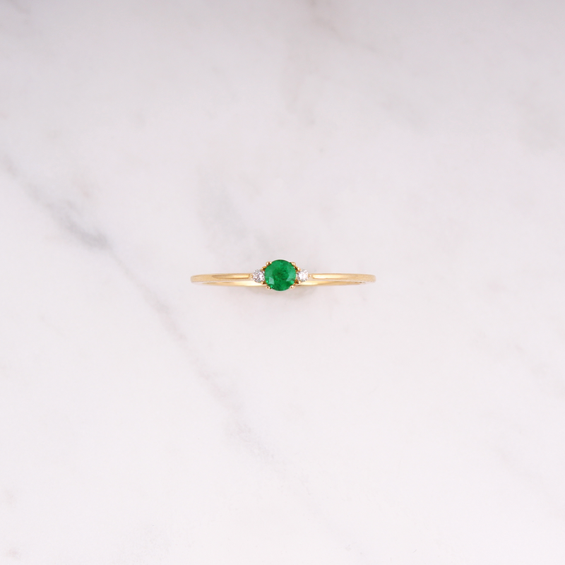 Delicate Smaragd Diamant Ring - Gelbgold