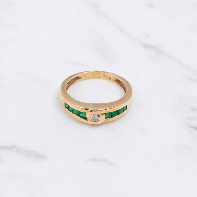 Vintage Ring Smaragd Diamant - Gelbgold