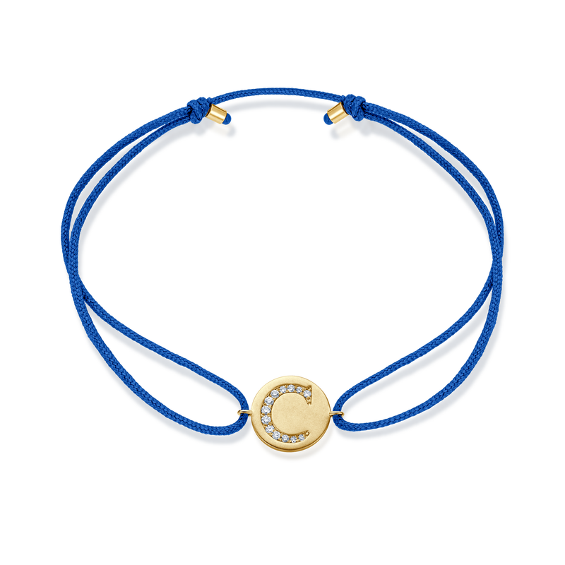 A to E Diamond Initial Plate Stoff Armband - Gelbgold