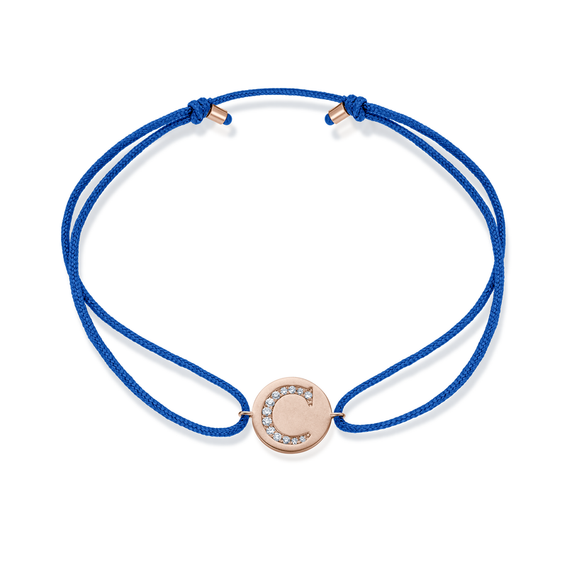 A to E Diamond Initial Plate Stoff Armband - Roségold