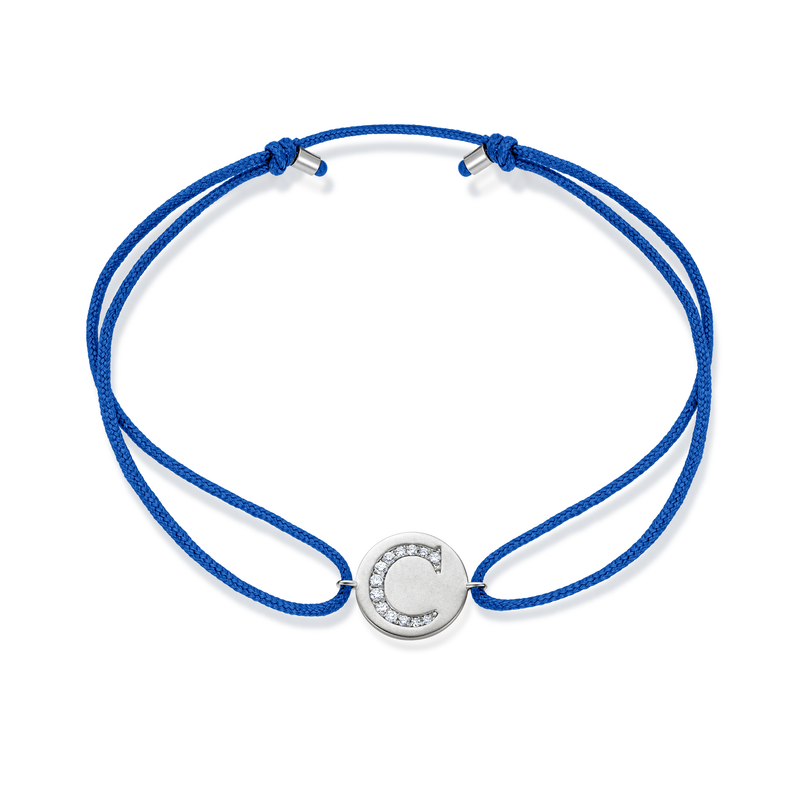 A to E Diamond Initial Plate Stoff Armband - Weißgold