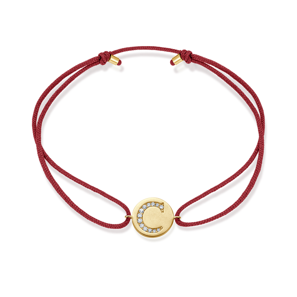 A to E Diamond Initial Plate Stoff Armband - Gelbgold