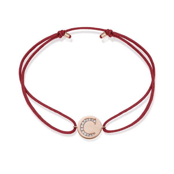 A to E Diamond Initial Plate Stoff Armband - Roségold