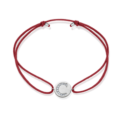 A to E Diamond Initial Plate Stoff Armband - Weißgold
