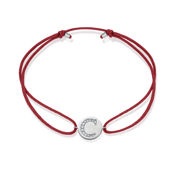 A to E Diamond Initial Plate Stoff Armband - Weißgold