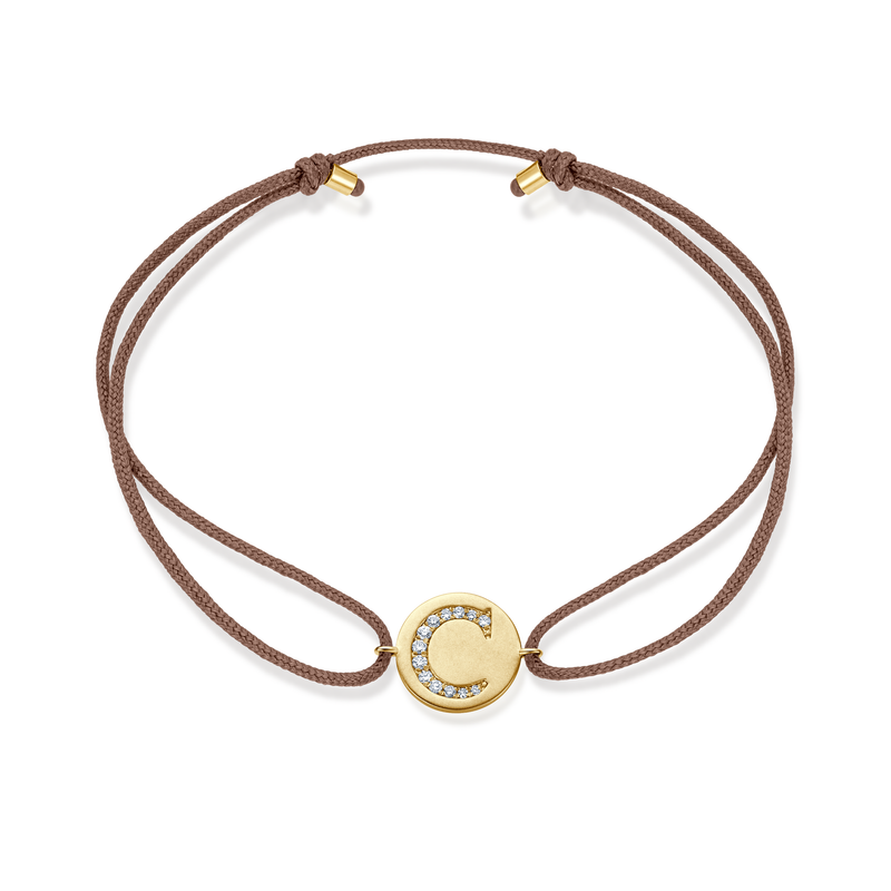 A to E Diamond Initial Plate Stoff Armband - Gelbgold
