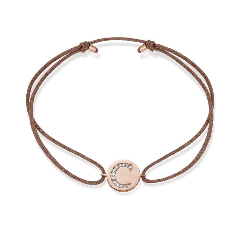 A to E Diamond Initial Plate Stoff Armband - Roségold