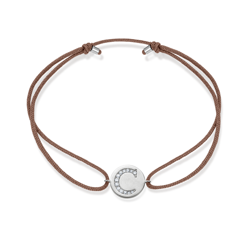 A to E Diamond Initial Plate Stoff Armband - Weißgold