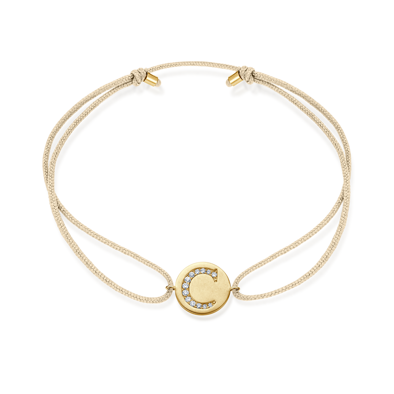 A to E Diamond Initial Plate Stoff Armband - Gelbgold