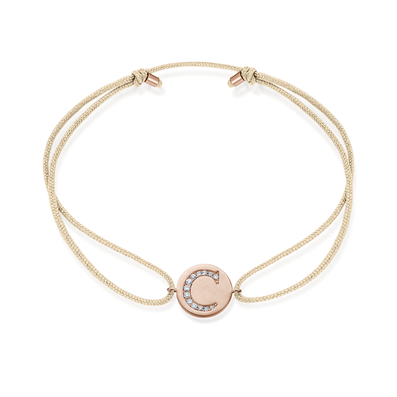 A to E Diamond Initial Plate Stoff Armband - Roségold