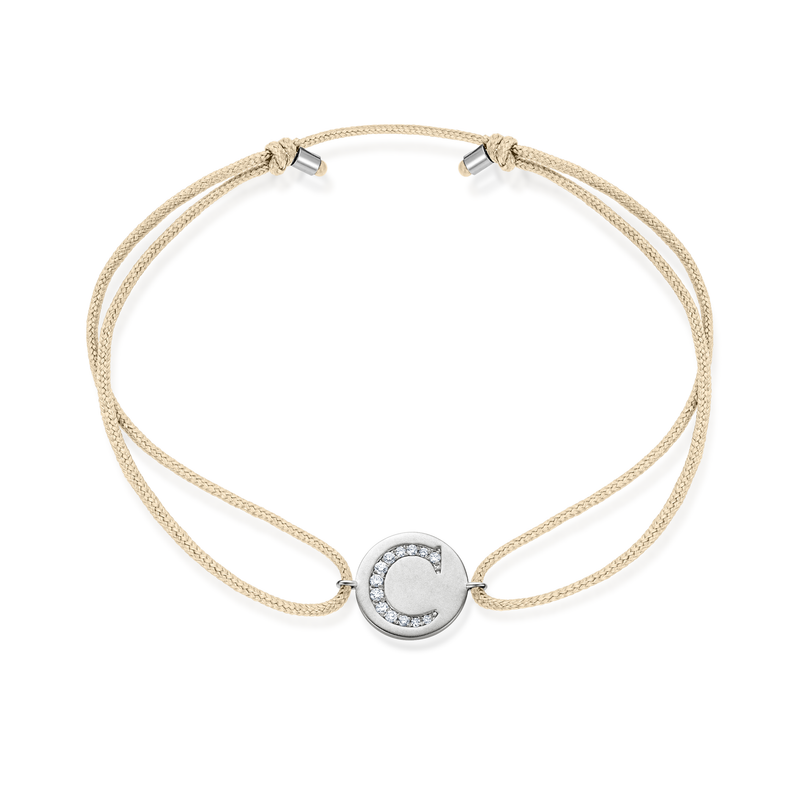 A to E Diamond Initial Plate Stoff Armband - Weißgold