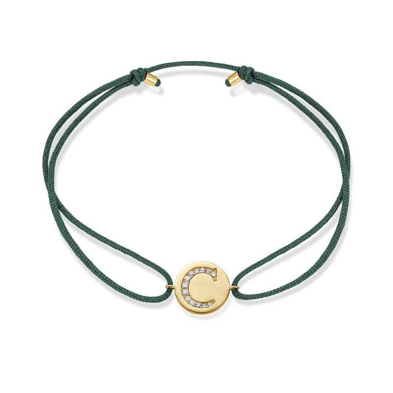 A to E Diamond Initial Plate Stoff Armband - Gelbgold