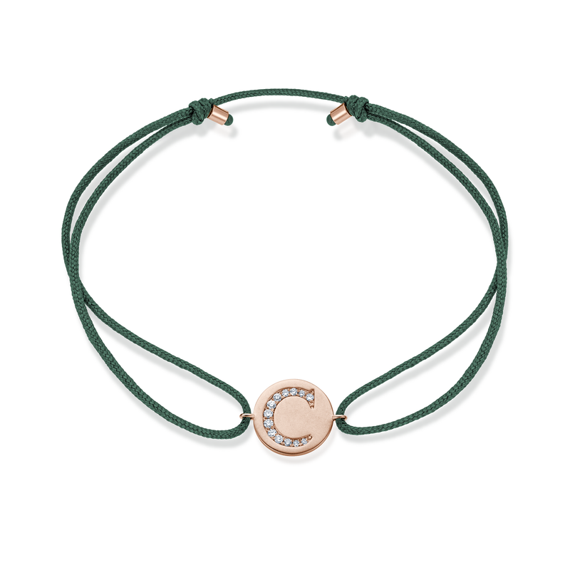 A to E Diamond Initial Plate Stoff Armband - Roségold