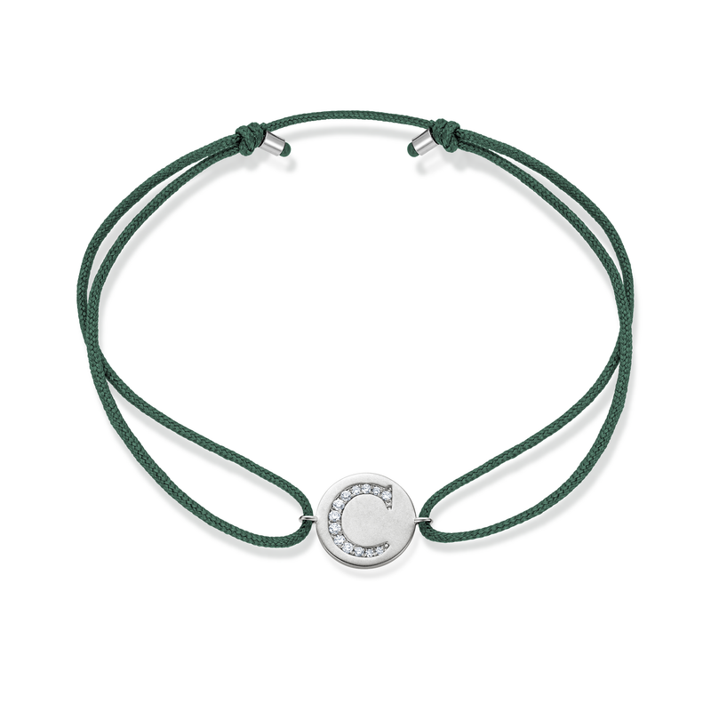 A to E Diamond Initial Plate Stoff Armband - Weißgold