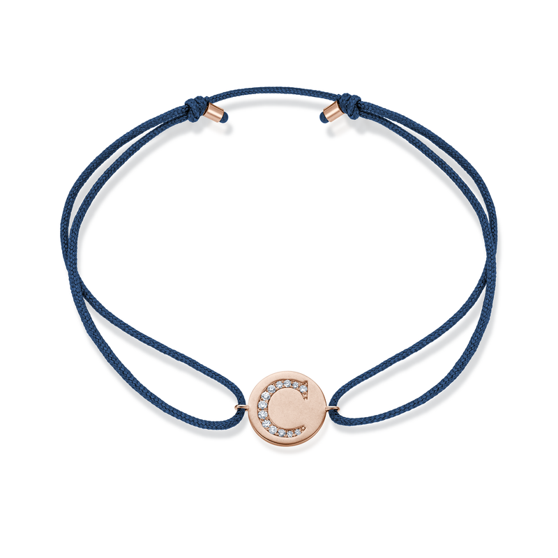 A to E Diamond Initial Plate Stoff Armband - Roségold