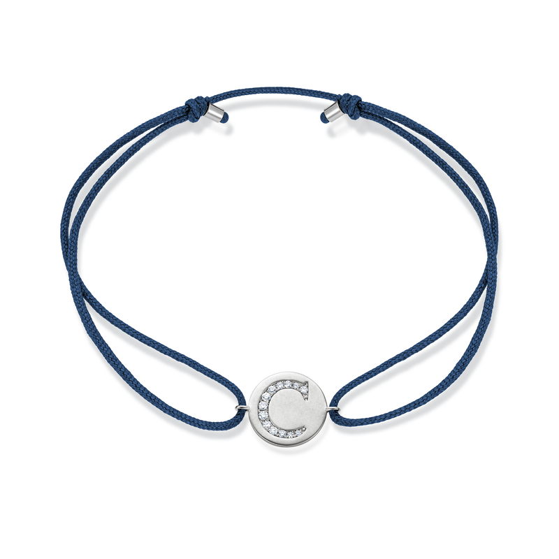 A to E Diamond Initial Plate Stoff Armband - Weißgold