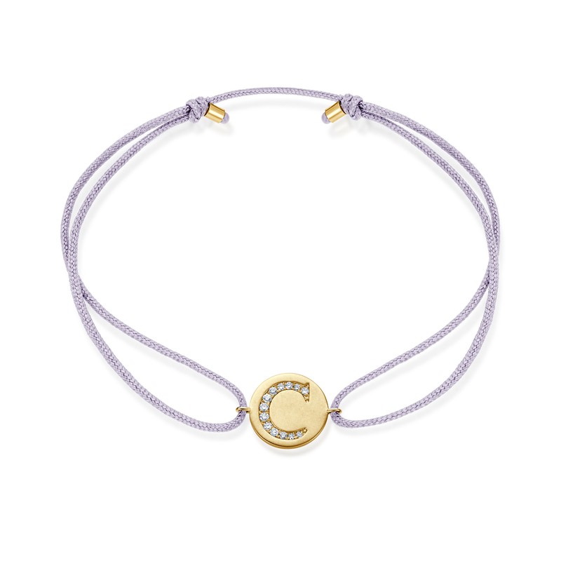 A to E Diamond Initial Plate Stoff Armband - Gelbgold