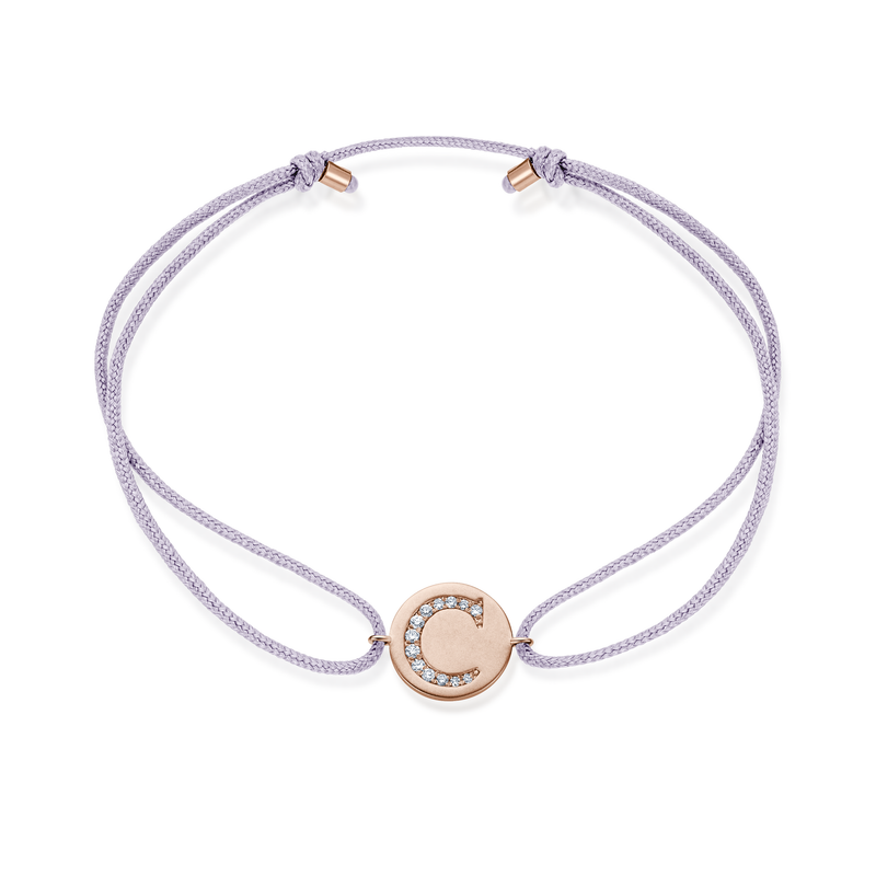 A to E Diamond Initial Plate Stoff Armband - Roségold