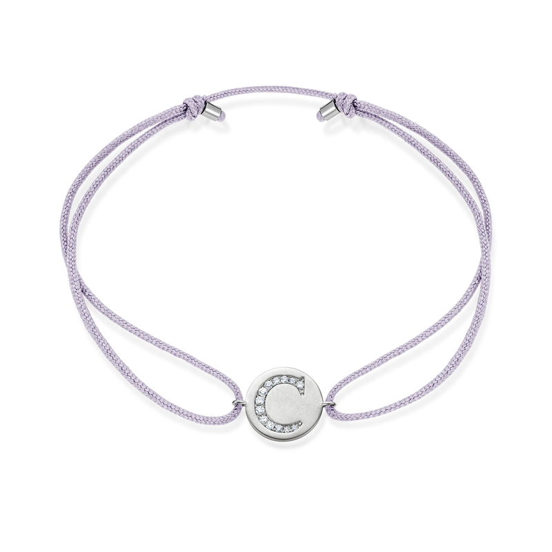 A to E Diamond Initial Plate Stoff Armband - Weißgold