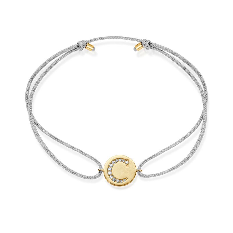 A to E Diamond Initial Plate Stoff Armband - Gelbgold
