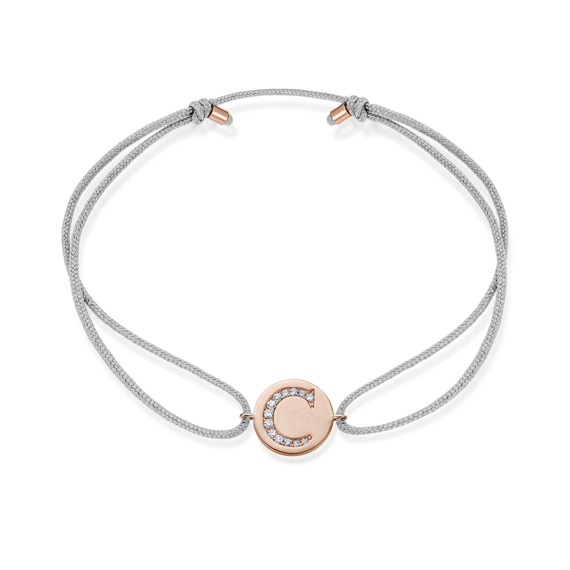 A to E Diamond Initial Plate Stoff Armband - Roségold