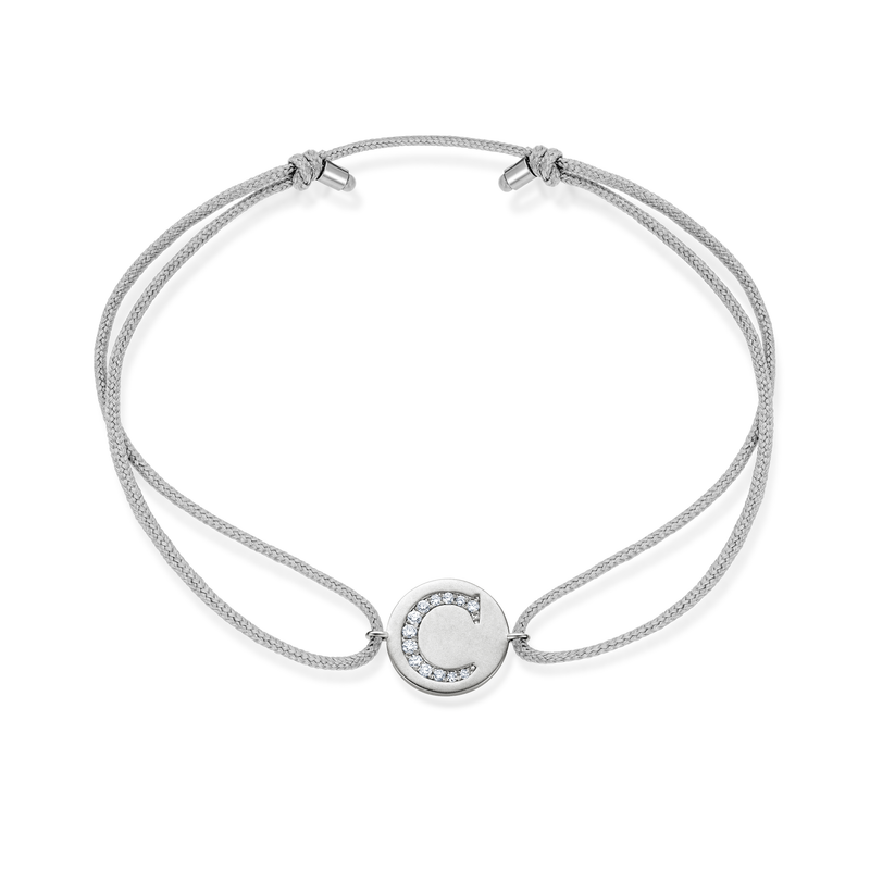 A to E Diamond Initial Plate Stoff Armband - Weißgold