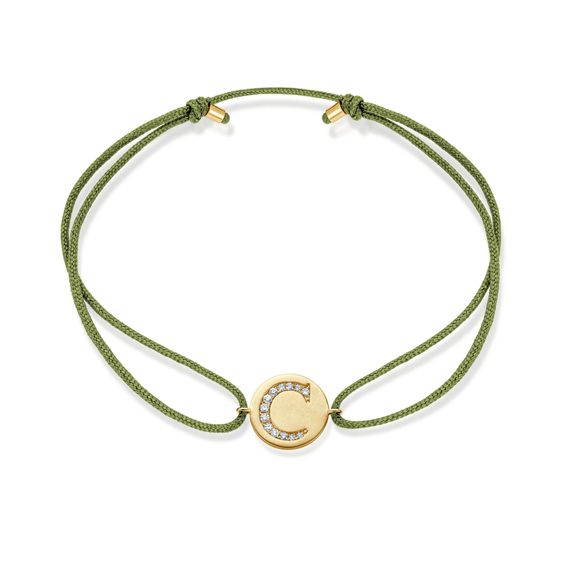 A to E Diamond Initial Plate Stoff Armband - Gelbgold