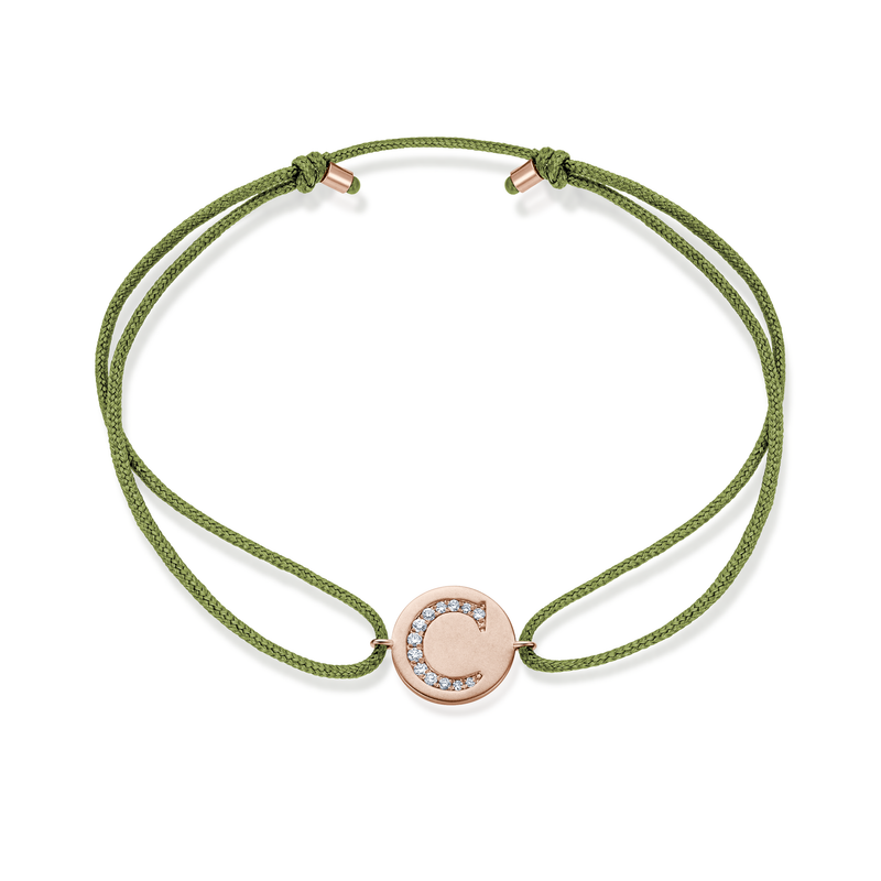 A to E Diamond Initial Plate Stoff Armband - Roségold