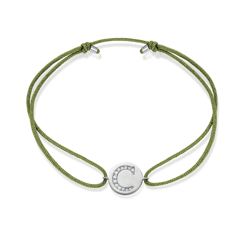 A to E Diamond Initial Plate Stoff Armband - Weißgold