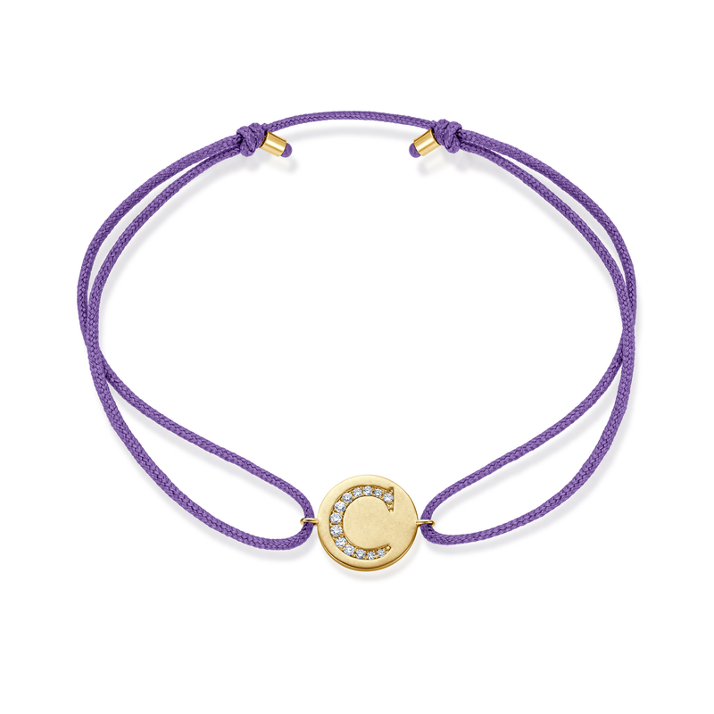 A to E Diamond Initial Plate Stoff Armband - Gelbgold