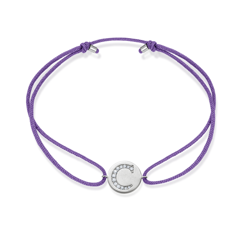 A to E Diamond Initial Plate Stoff Armband - Weißgold