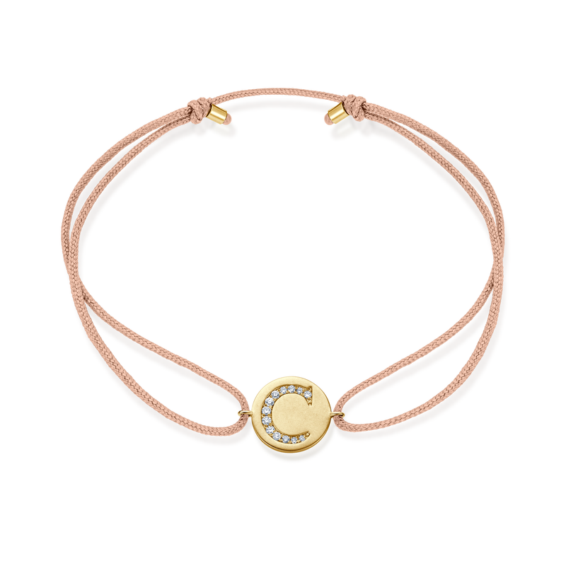 A to E Diamond Initial Plate Stoff Armband - Gelbgold