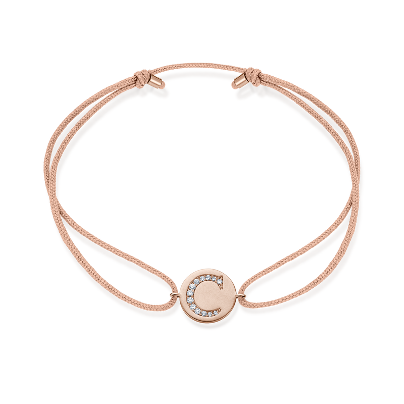 A to E Diamond Initial Plate Stoff Armband - Roségold