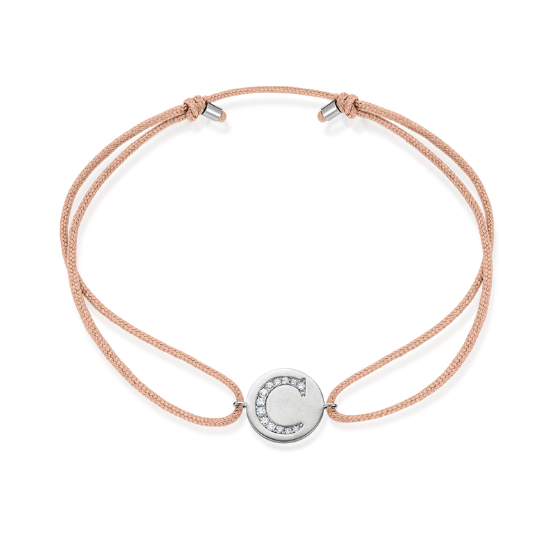 A to E Diamond Initial Plate Stoff Armband - Weißgold