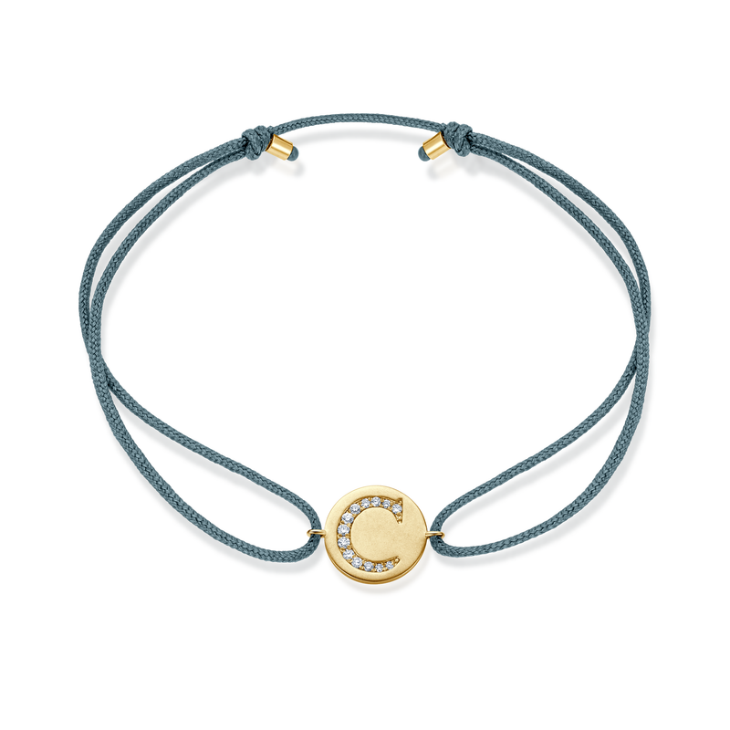 A to E Diamond Initial Plate Stoff Armband - Gelbgold