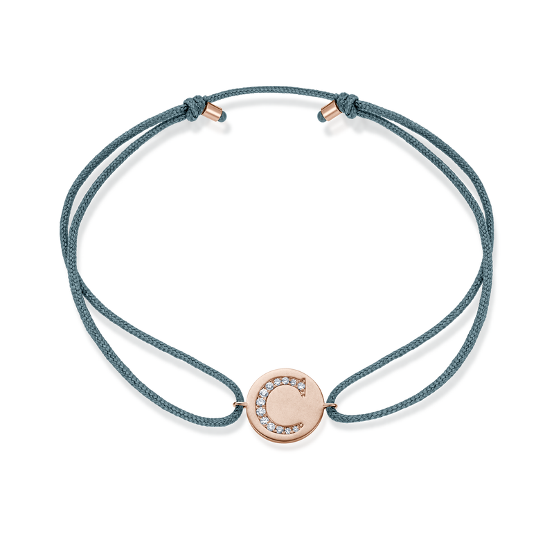 A to E Diamond Initial Plate Stoff Armband - Roségold