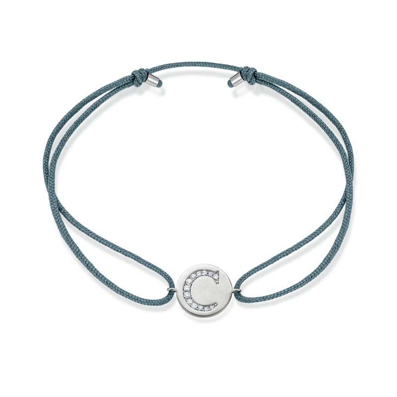 A to E Diamond Initial Plate Stoff Armband - Weißgold
