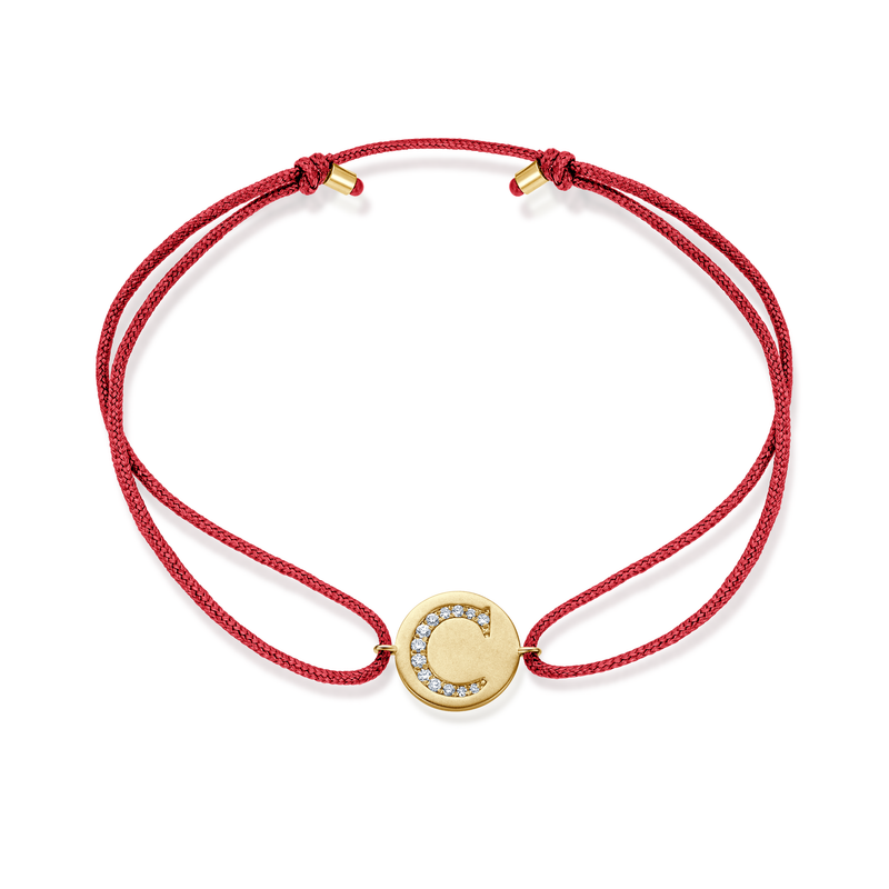 A to E Diamond Initial Plate Stoff Armband - Gelbgold