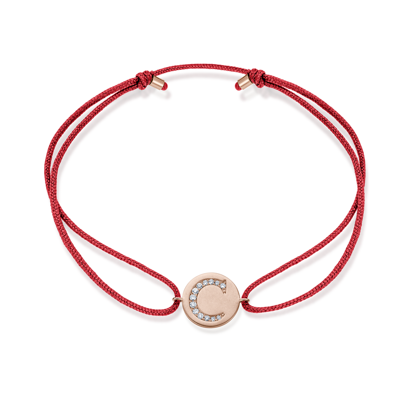 A to E Diamond Initial Plate Stoff Armband - Roségold