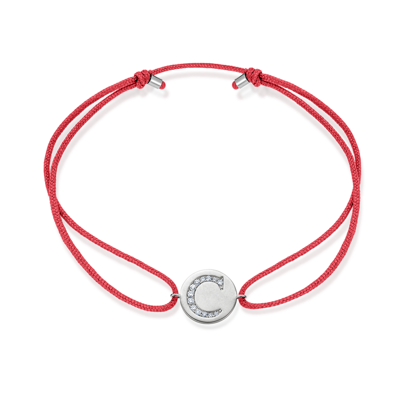 A to E Diamond Initial Plate Stoff Armband - Weißgold