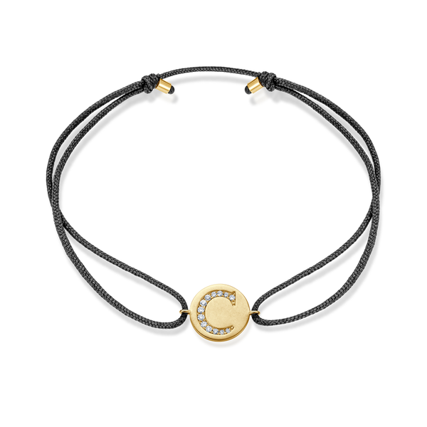 A to E Diamond Initial Plate Stoff Armband - Gelbgold
