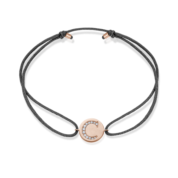 A to E Diamond Initial Plate Stoff Armband - Roségold