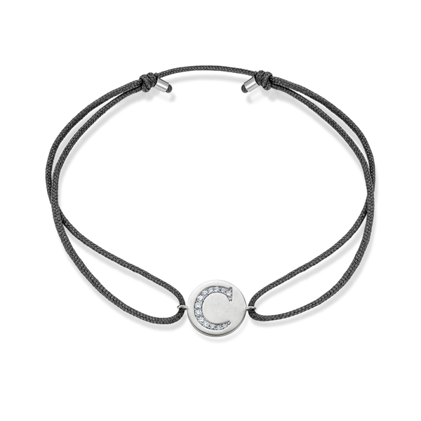 A to E Diamond Initial Plate Stoff Armband - Weißgold