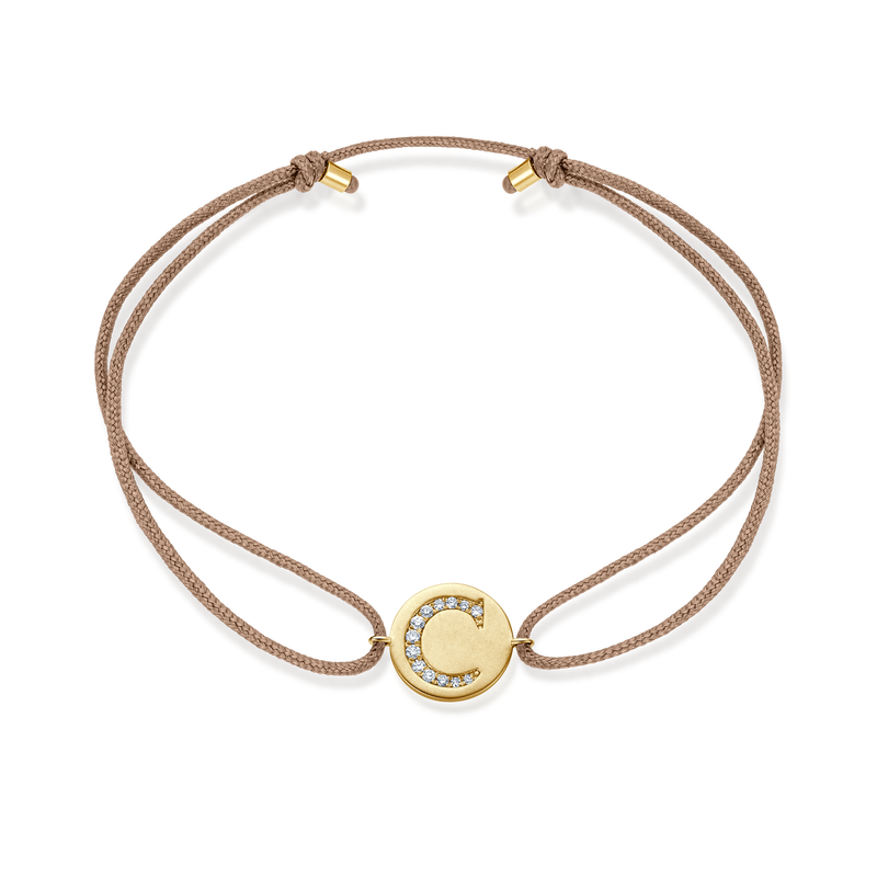 A to E Diamond Initial Plate Stoff Armband - Gelbgold